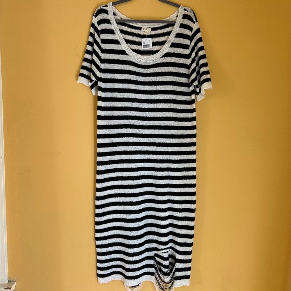 POL Black and White Striped Maxi Dress